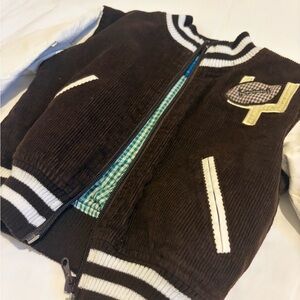 Brown and White Kids Varsity Jacket